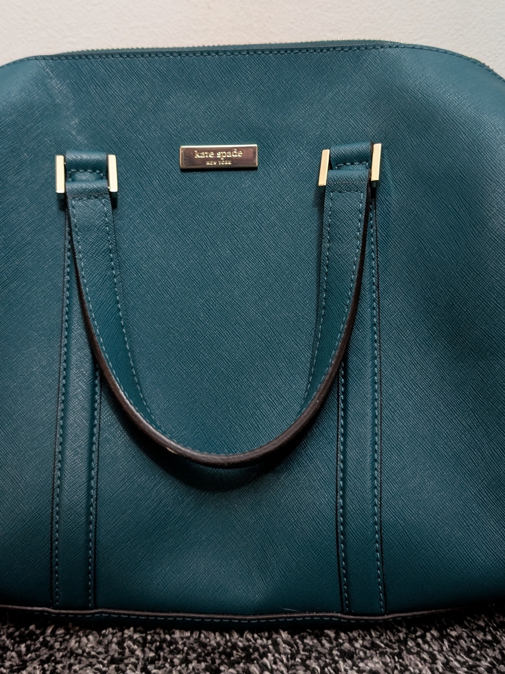 kate spade deep teal dome satchel with gold-tone accents